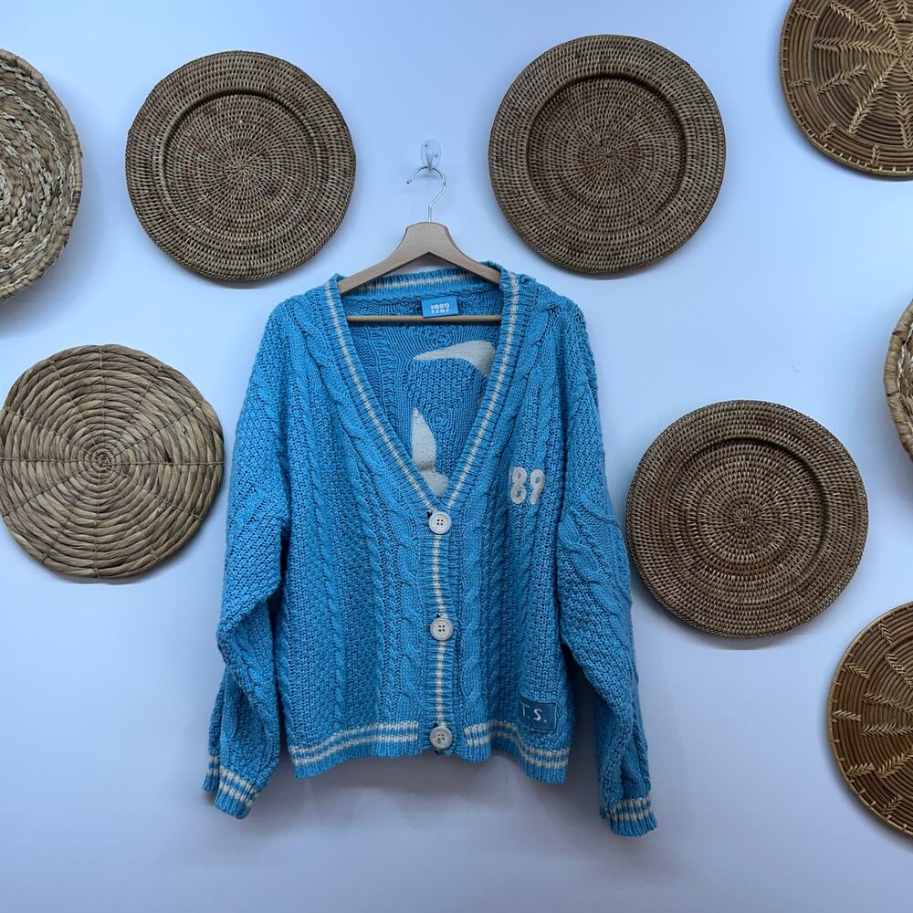 Taylor Swift 1989 Cardigan Sweater M/L Blue White Seagulls Official Merch